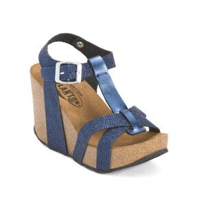PLAKTON Blue Made In Spain Leather Icross Comfort Footbed Sandals